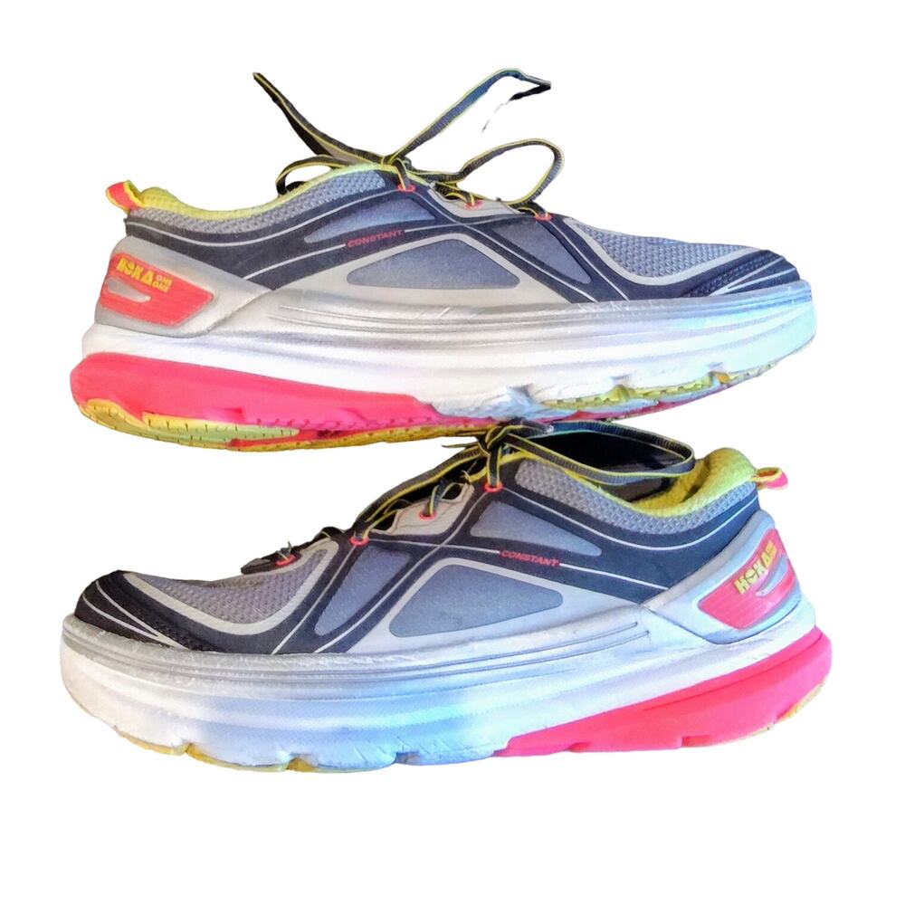 HOKA ONE FOR ONE Women's 10.5 Size Sneakers Salmon Lime Silver Walking Shoes